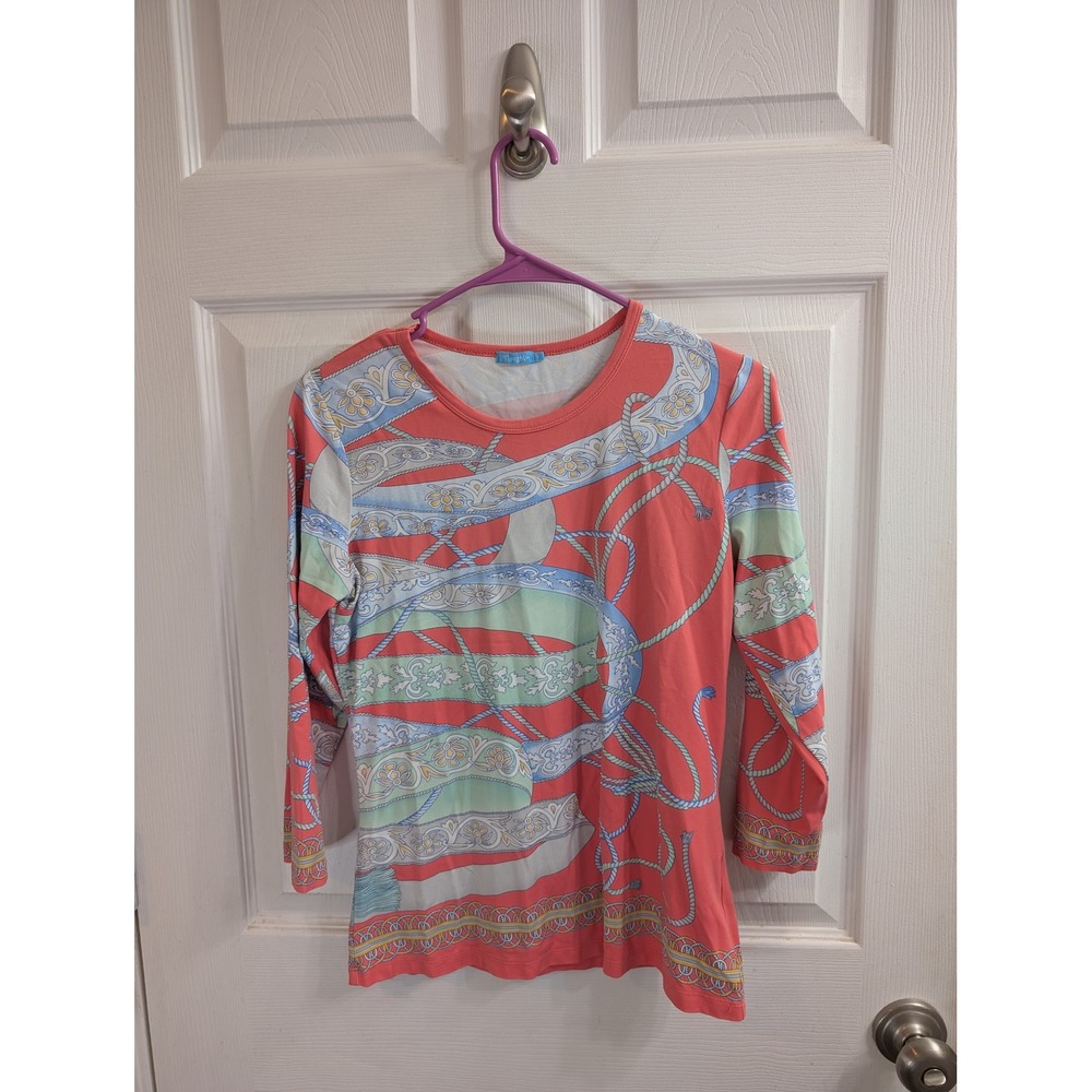 J.McLaughlin Womens Nautical Rope Floral Print Top 3/4 Sleeve‎ - Size S